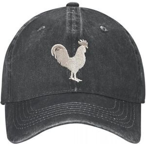 Unisex Black Cotton White Rooster Embroidered Adjustable Buckle Baseball Cap
